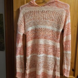 Lightweight Peach & Cream Crochet Knit Hoodie Top